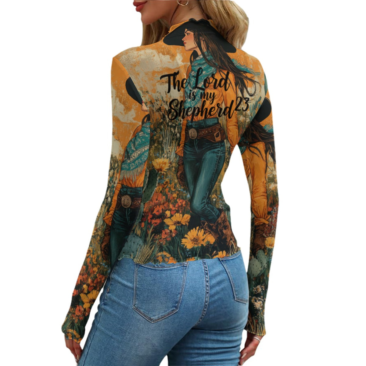 Cowgirl Women's Mesh T-shirt - Breathable Long Sleeve Mesh Top "The Lord is my Shepherd"