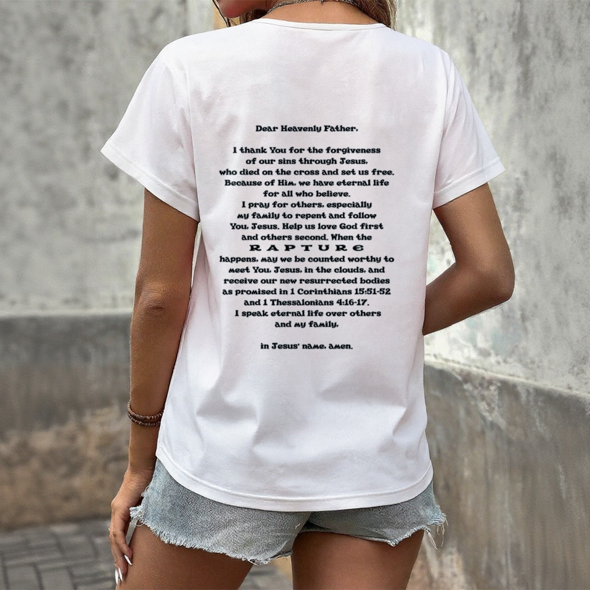Women's V-Neck T-Shirt Top "I Speak Jesus for my Family"
