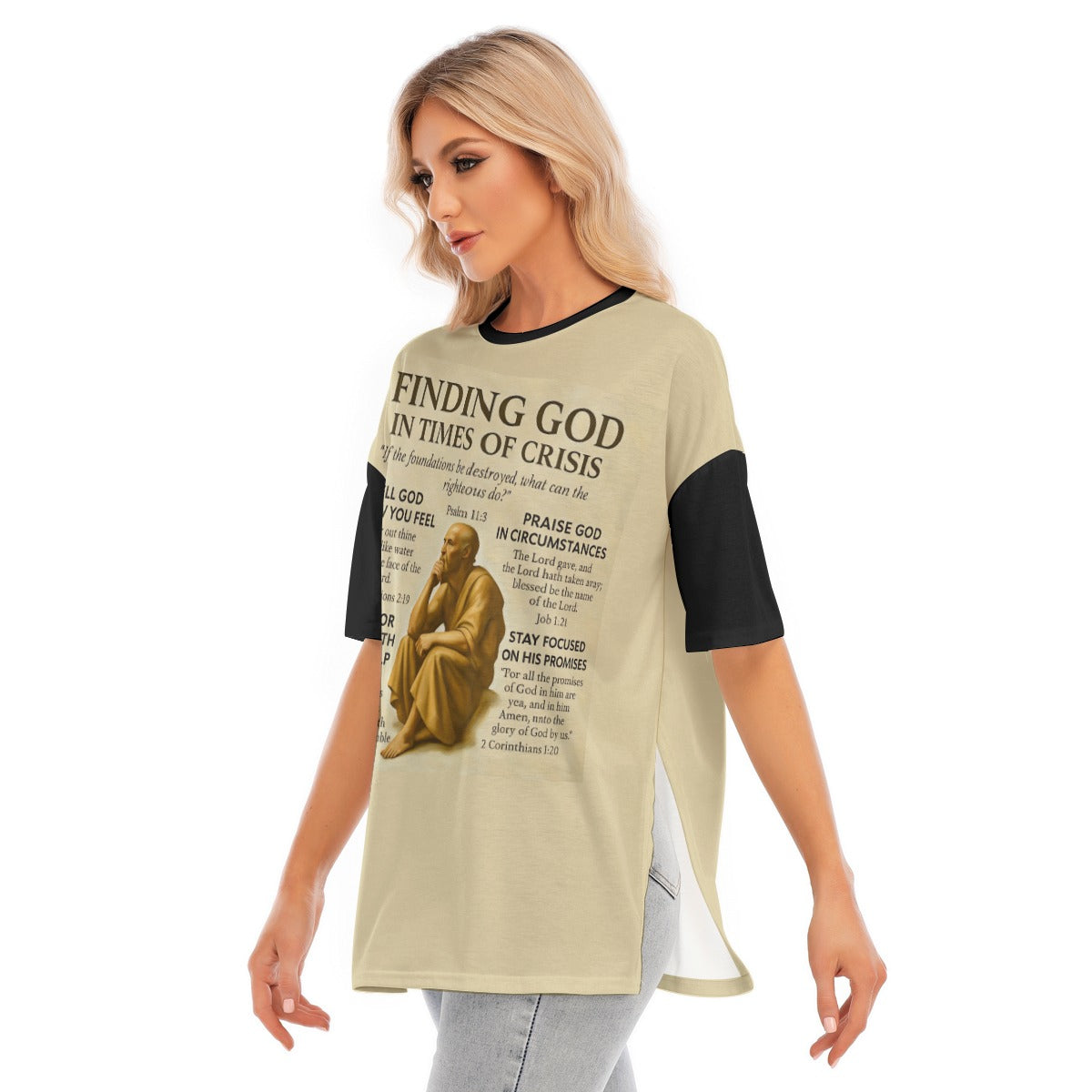 Women's Short Sleeves T-shirt With Hem Split "Finding God in Times of Crisis"