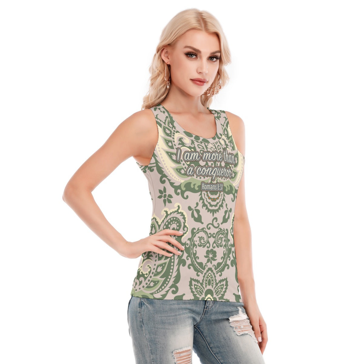 Paisley Print Women's Skinny Sport Tank Top "I am more than a conqueror"