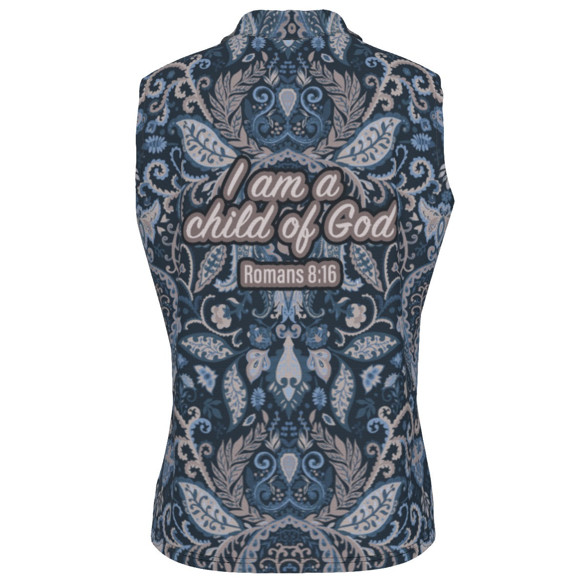 Blue Paisley Print Women's UV Protection Sleeveless Polo Shirt "I am a child of God"