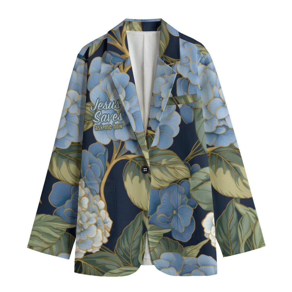 "Jesus Saves ask me how" Blue & Green Floral Women's Leisure Blazer