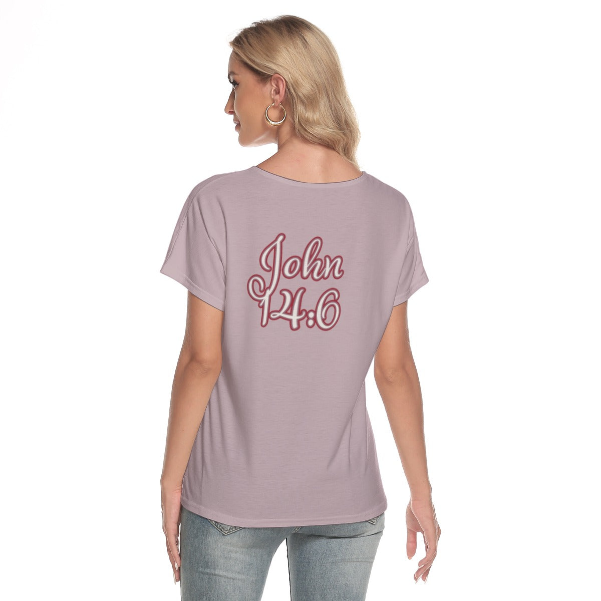 "John 14:6" Purple Women's Loose V-neck Short Sleeve T-shirt
