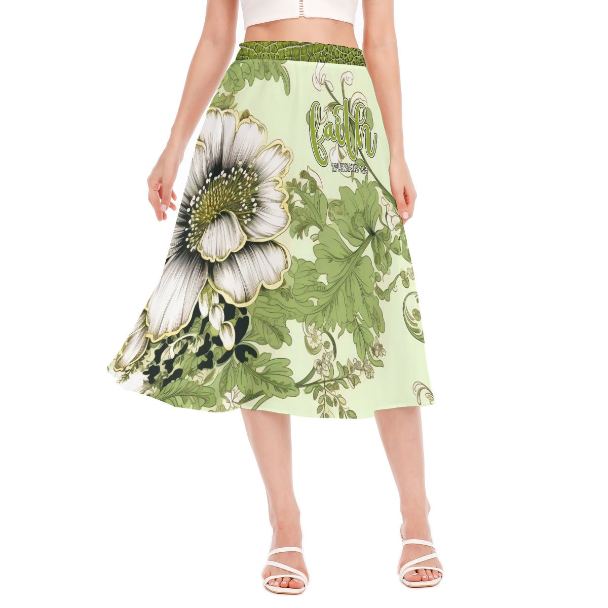 "faith ephesians 2:8" Lime green Floral Women's Long Section Chiffon Skirt