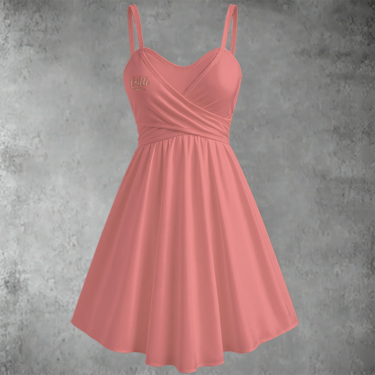Pink Spaghetti Strap Dress with "Hebrews 11:1" Print, Sweetheart Neckline, Soft Cotton-Polyester Fabric