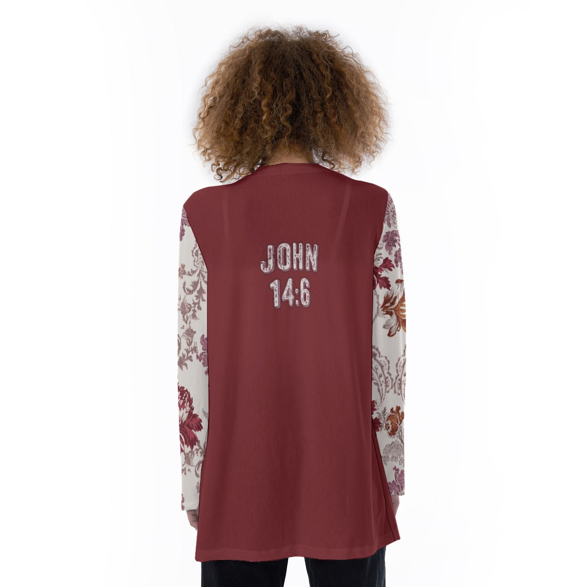 "John 14:6" Red Women's Cardigan With Pockets