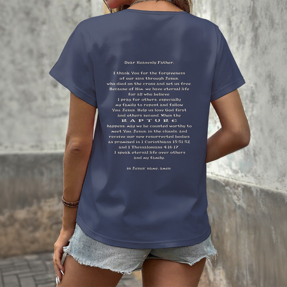 Women's V-Neck T-Shirt Top "I Speak Jesus for my Family"