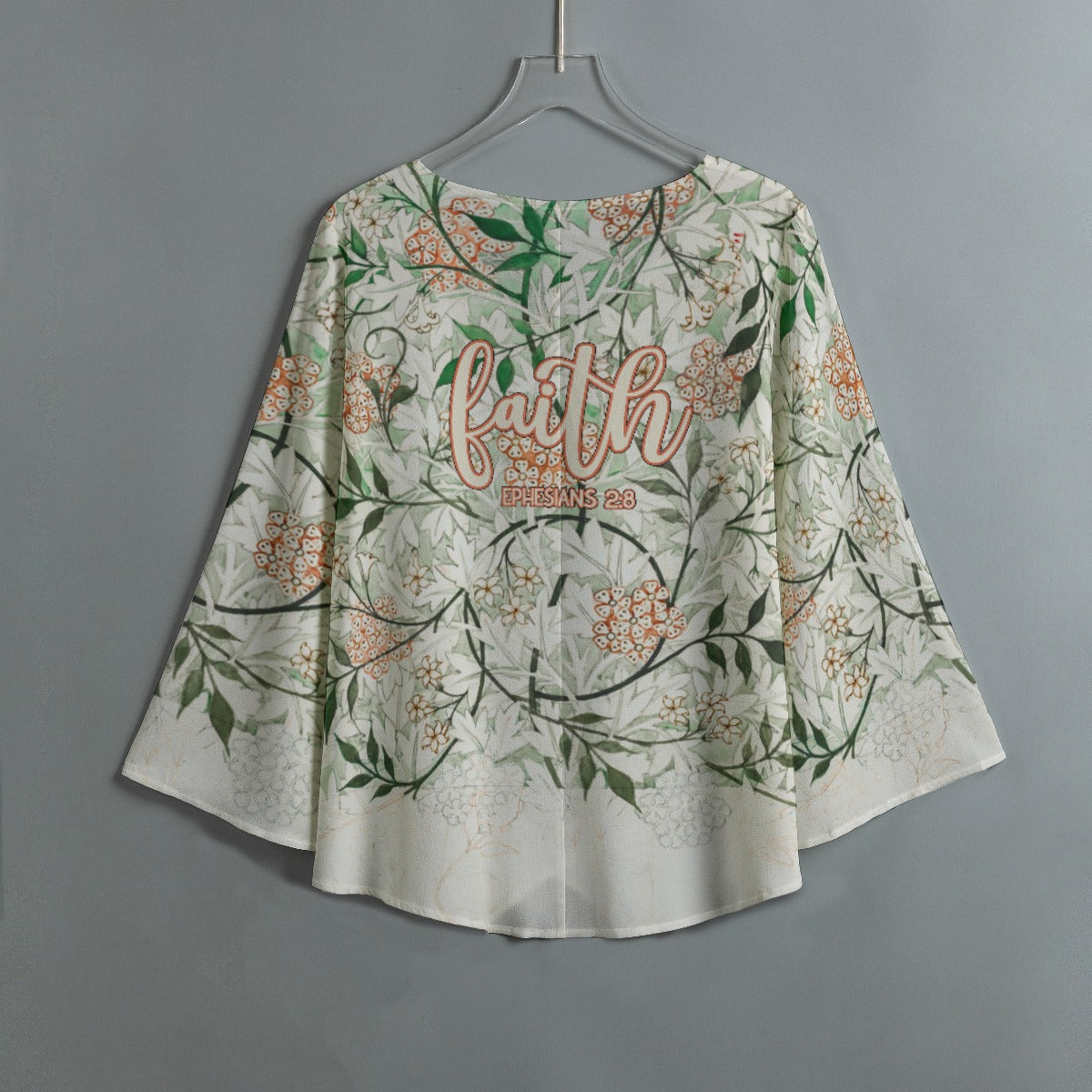 Faith Ephesians 2:8 Floral V-neck Irregular Hem Women's Polyester Top