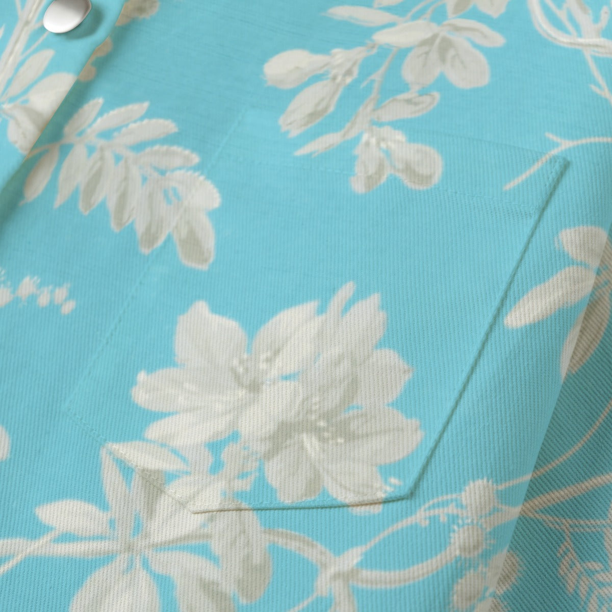 Blue Floral Print Women's Cropped Jacket | 245GSM Cotton "Faith Ephesians 2:8"