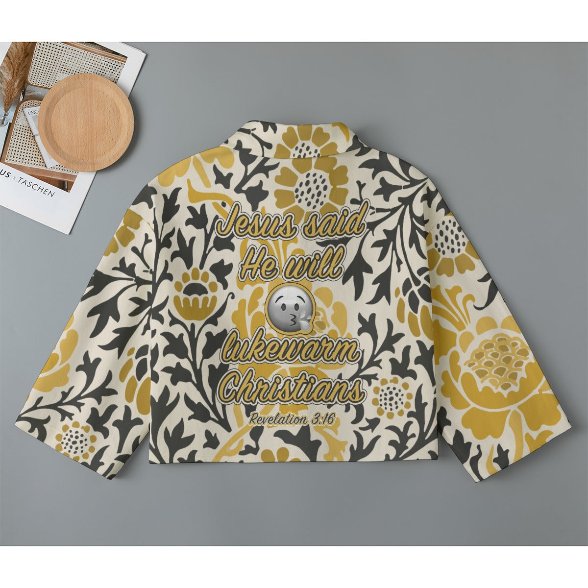 "Jesus said He will (spit out emoji) lukewarm Christians Women's Cropped Jacket | 245GSM Cotton