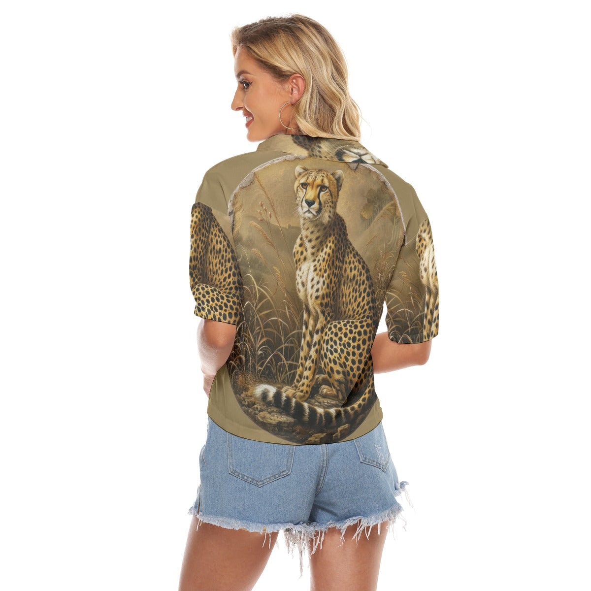 Jesus Saves Hayes Leopard Print Women's V-neck Loose Fit Polyester Shirts