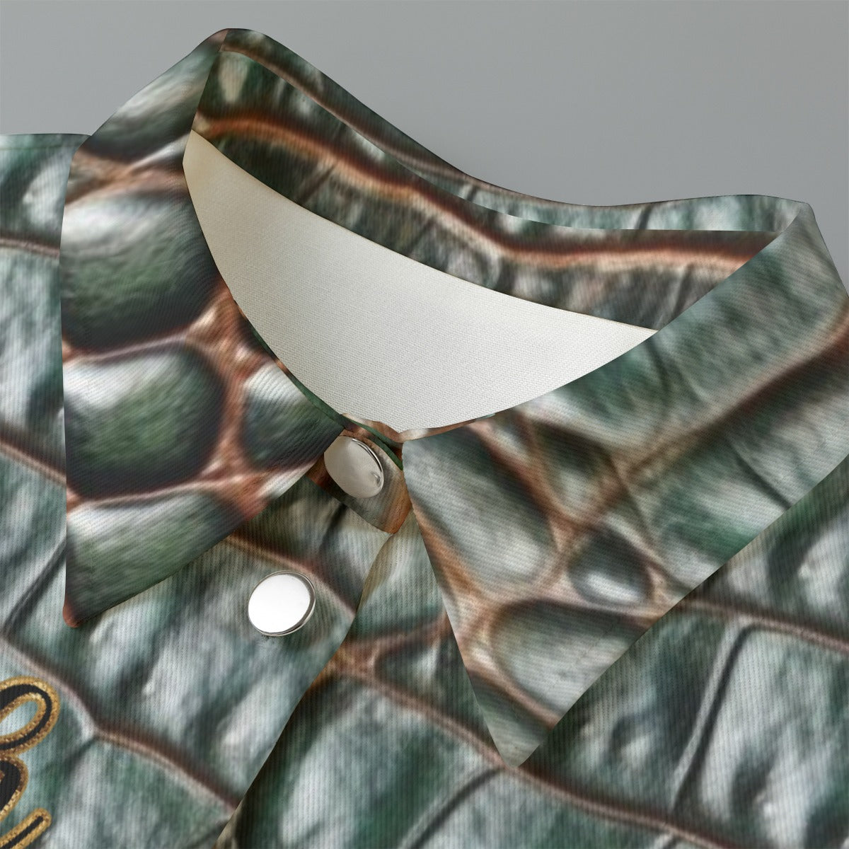 "Faith Ephesians 2:8" Green Faux Alligator Women's Cropped Jacket | 245GSM Cotton