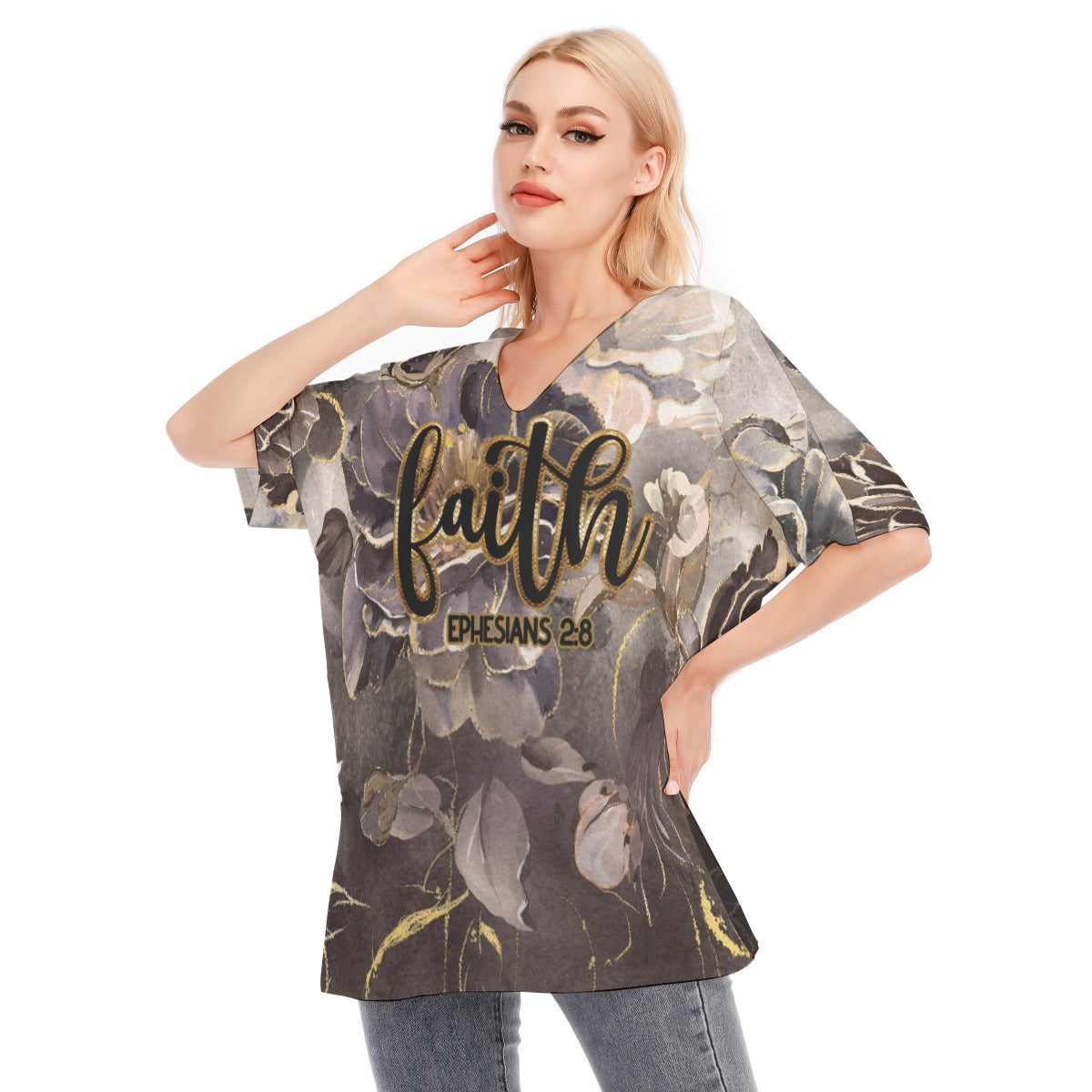 Women's Bat Sleeves Blouse | 190GSM Cotton "Faith Ephesians 2:8"