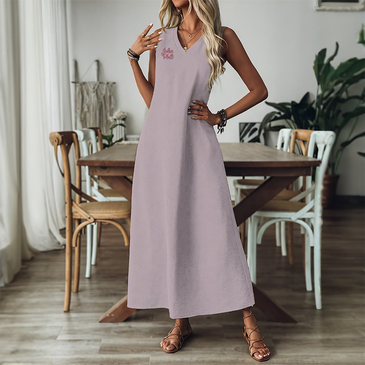 "John 14:6" Purple Women's V-Neck Long Dress