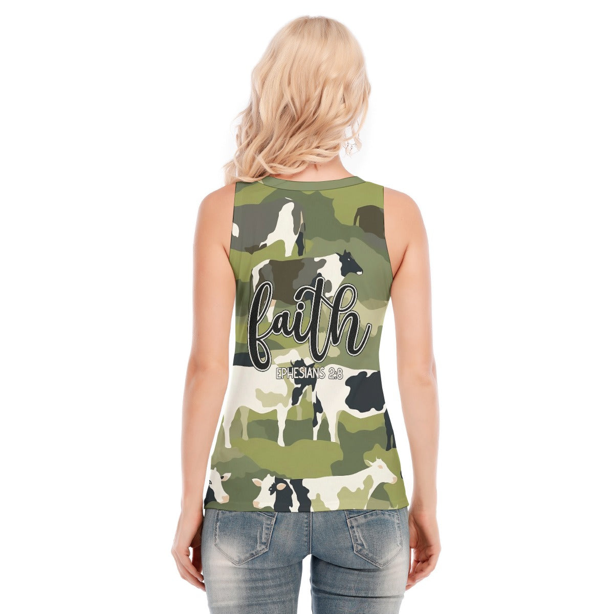 "Faith Ephesians 2:8" Green Cow Women's Sports Camisole