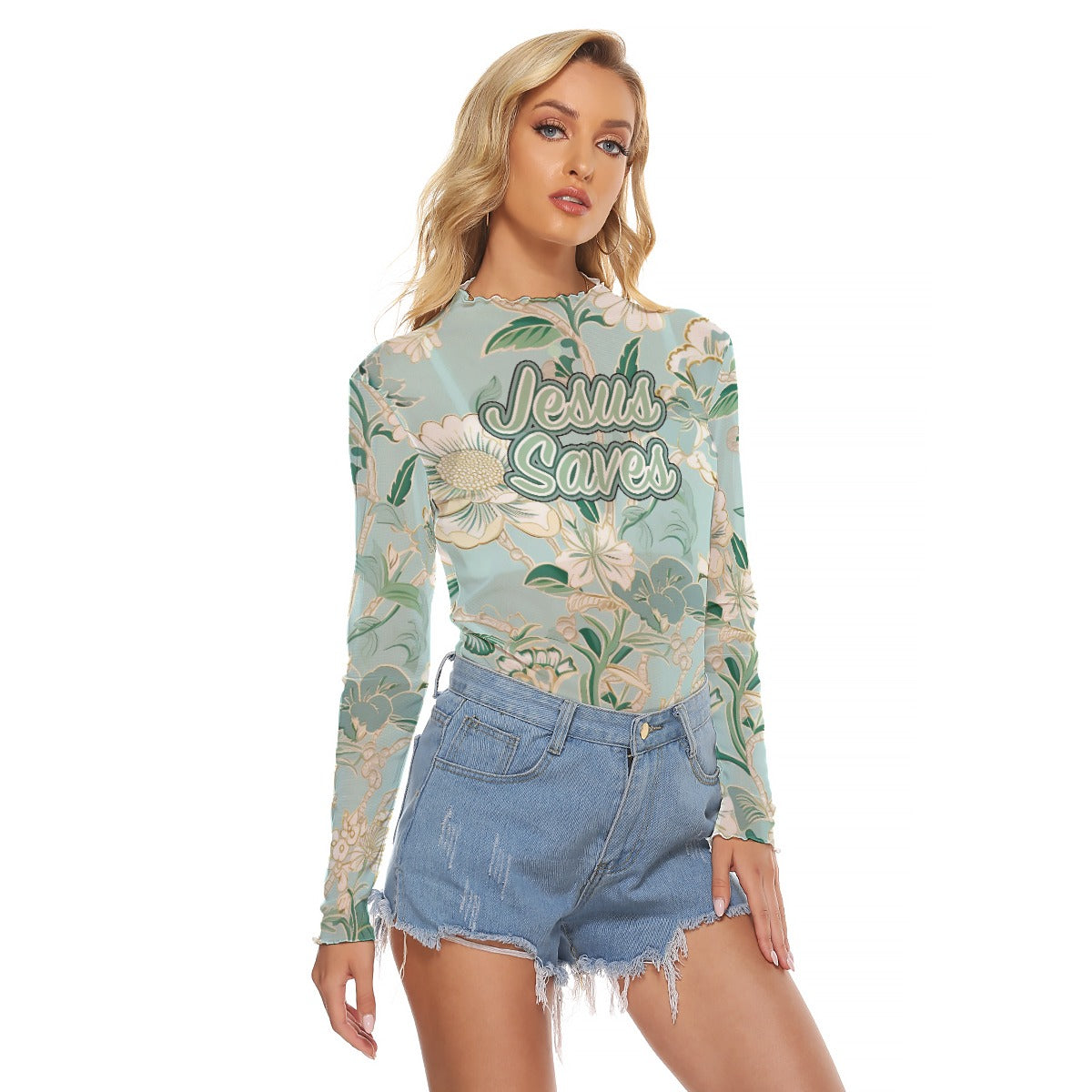 Women's Sexy Mesh T-shirt with Unique Neckline and Cuffs Design - Breathable & Stylish