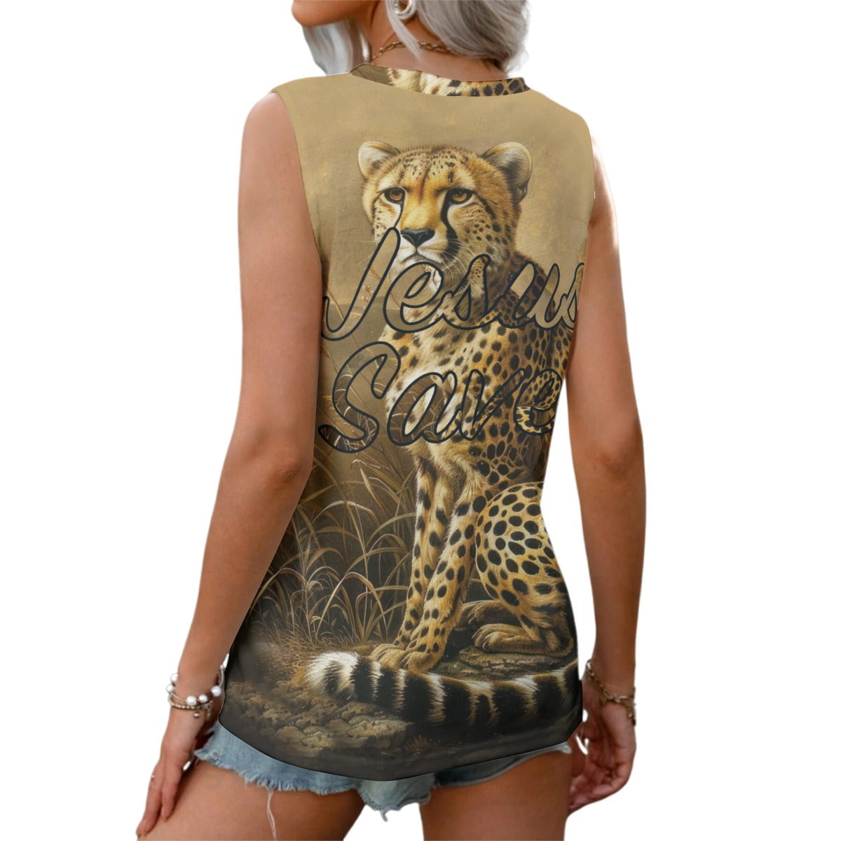 Leopard Print Women's Sports Tank|180GSM COTTON "Jesus Saves"