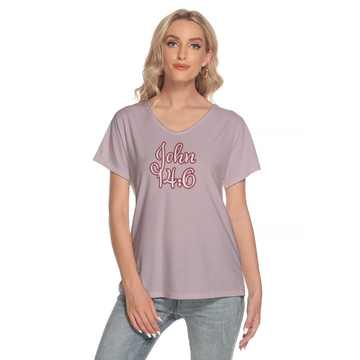 "John 14:6" Purple Women's Loose V-neck Short Sleeve T-shirt
