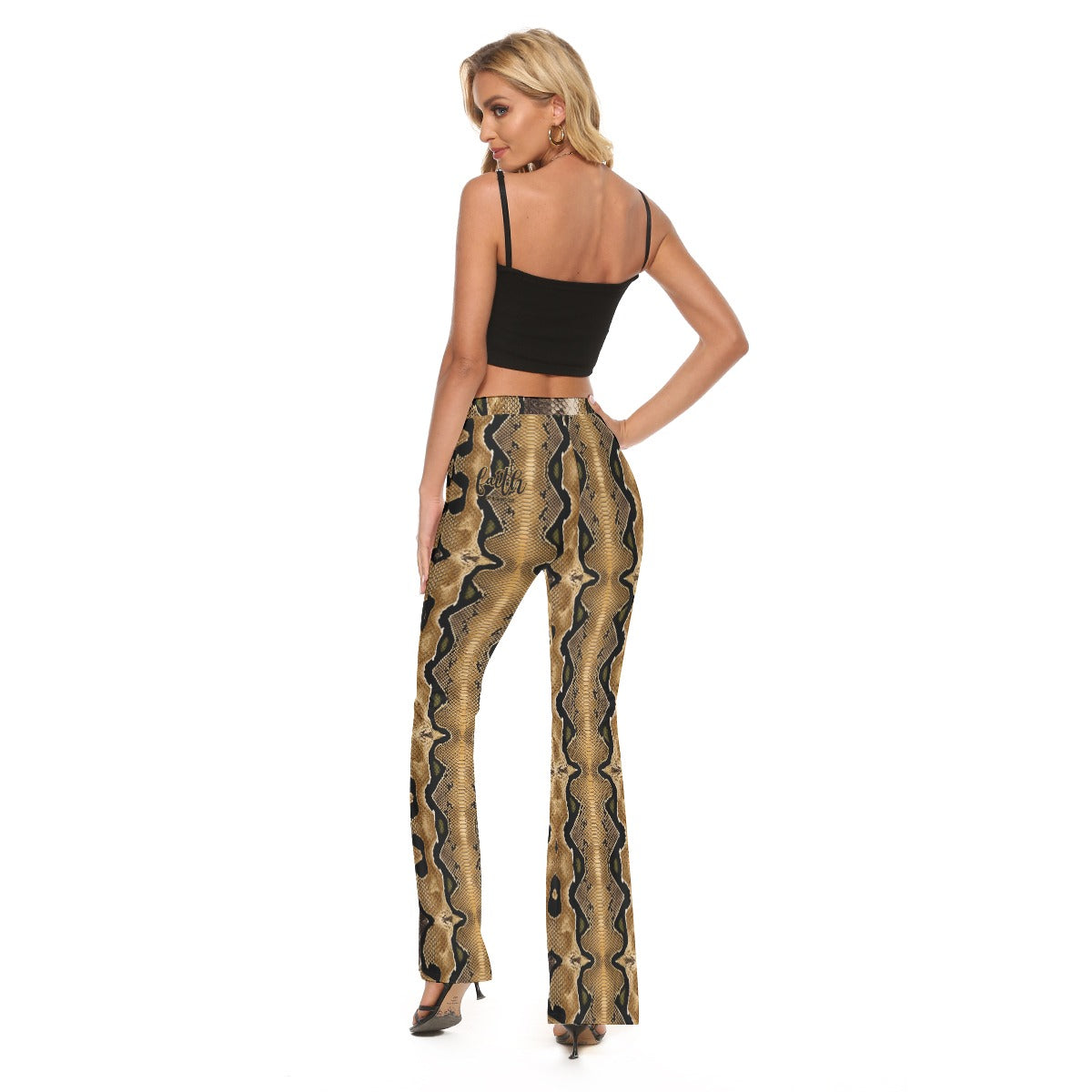 "Faith Ephesians 2:8" Snake Skin Print Women's Skinny Flare Pants