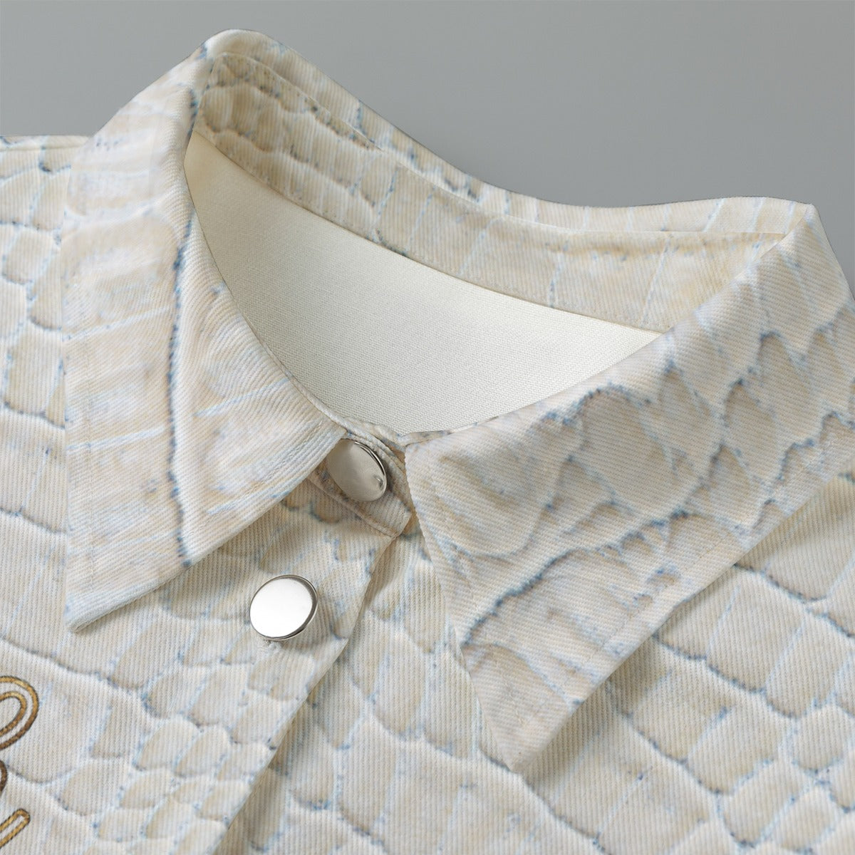 "Faith Ephesians 2:8" Cream Alligator Print Women's Cropped Jacket | 245GSM Cotton