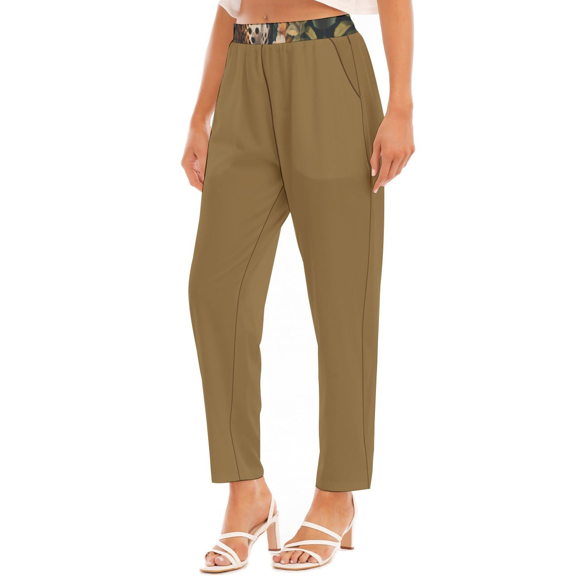 Leopard Floral Print Waist Women's Loose Straight-leg Pants - Four-way Stretch, "Faith Hebrews 11:1"