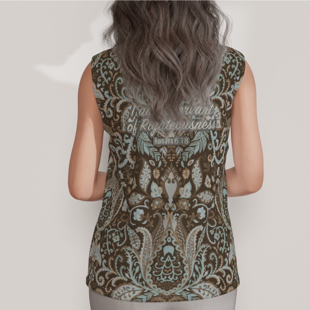 Brown Paisley Women's Sleeveless Polo Shirt "I am a servant of Righteousness"