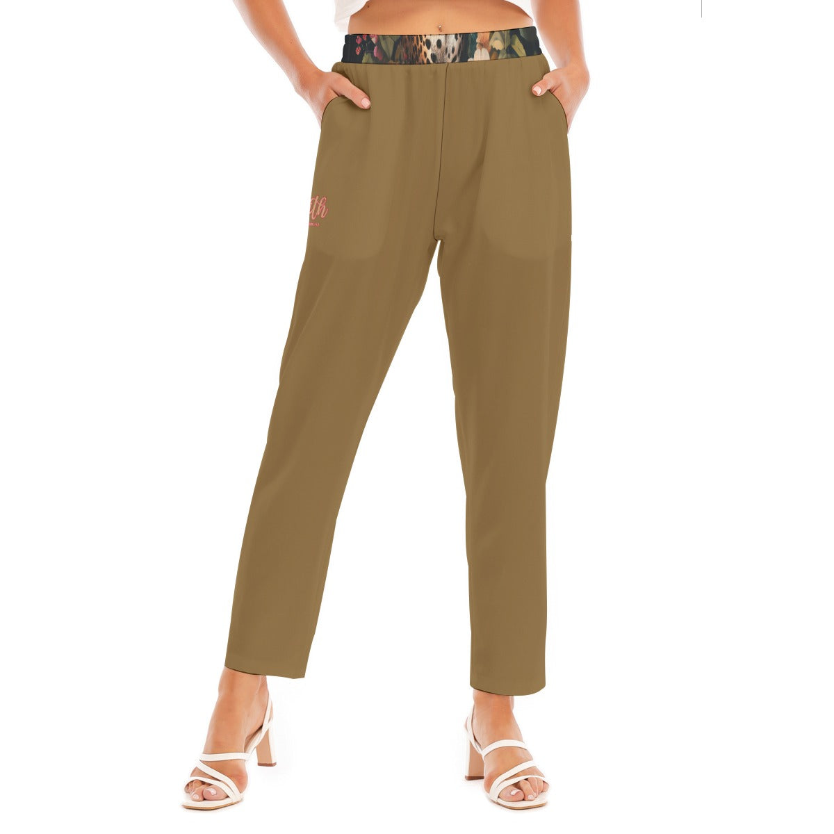 Leopard Floral Print Waist Women's Loose Straight-leg Pants - Four-way Stretch, "Faith Hebrews 11:1"