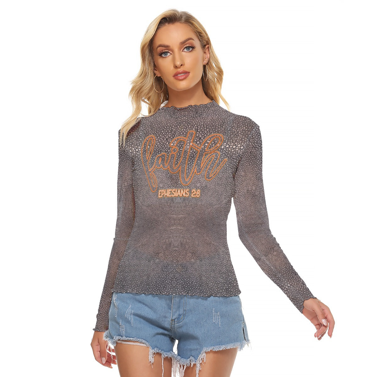 "Faith Ephesians 2:8" Stingray Print Women's Mesh T-shirt