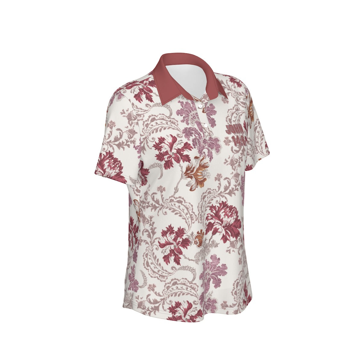 "John 14:6" Red & White Floral Print Women's Sports Polo Shirt with Stretch Fabric