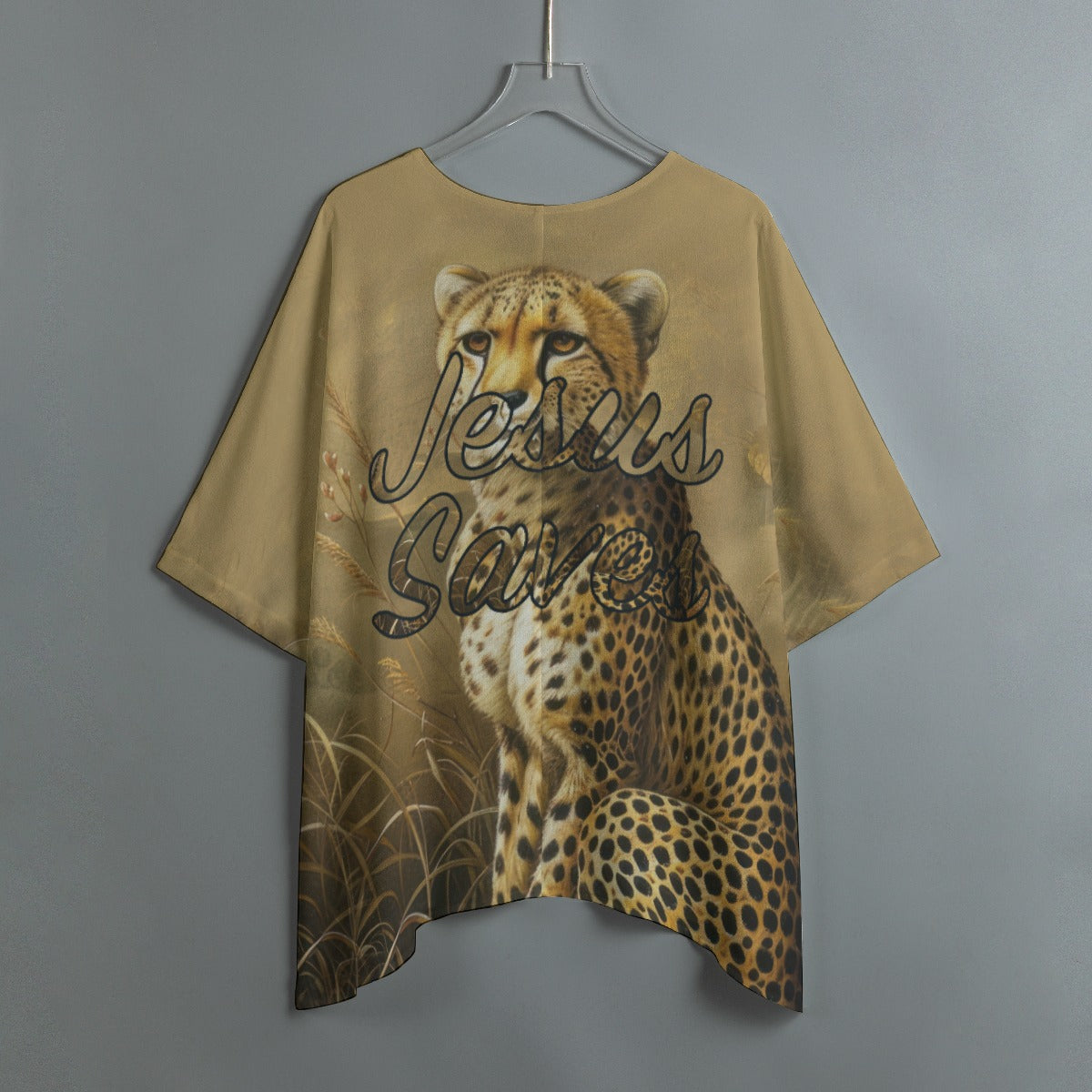 "Jesus Saves" Leopard Print Women's Bat Sleeve Shirt