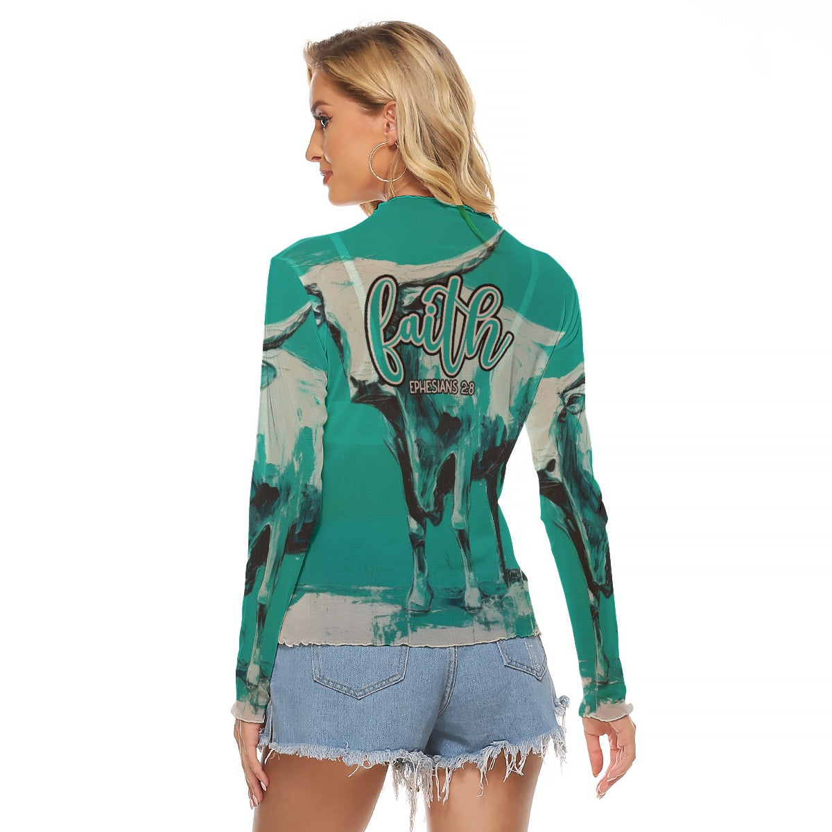 "Faith Ephesians 2:8" Green Cow Women's Mesh T-shirt