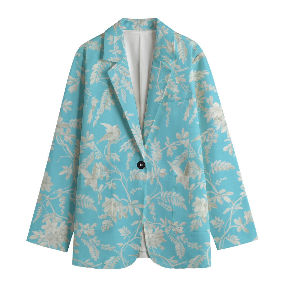 Blue Floral Print Women's Polyester Leisure Blazer "Faith Ephesians 2:8"