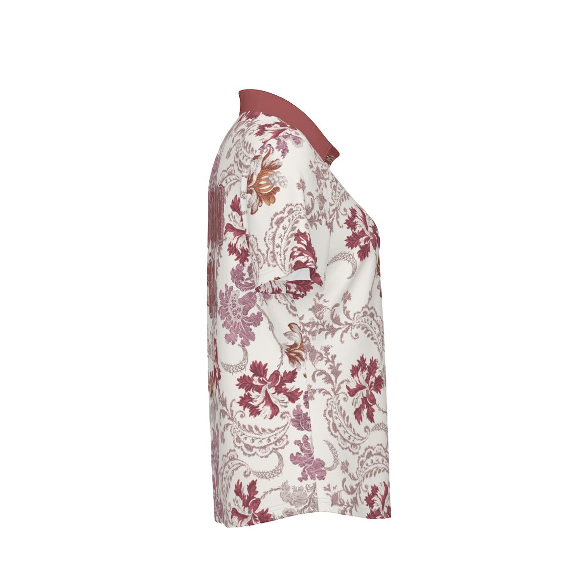"John 14:6" Red & White Floral Print Women's Sports Polo Shirt with Stretch Fabric