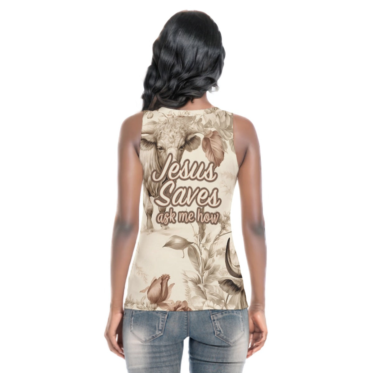 Cow Print Women's Sports Camisole|210GSM "Jesus Saves ask me how"