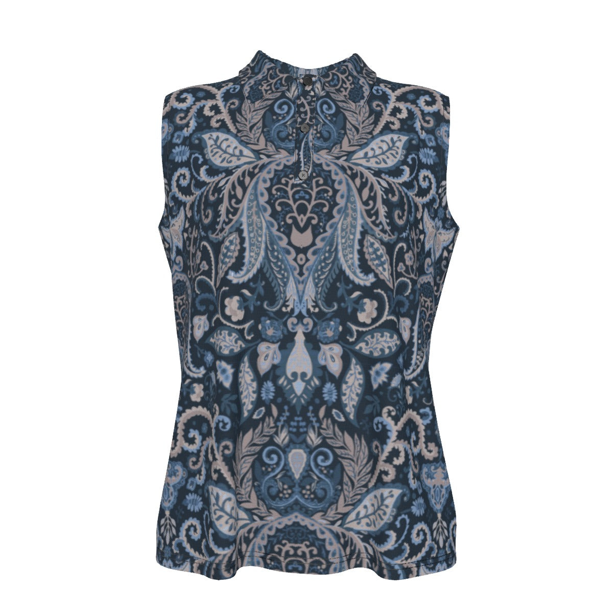 Blue Paisley Print Women's UV Protection Sleeveless Polo Shirt "I am a child of God"