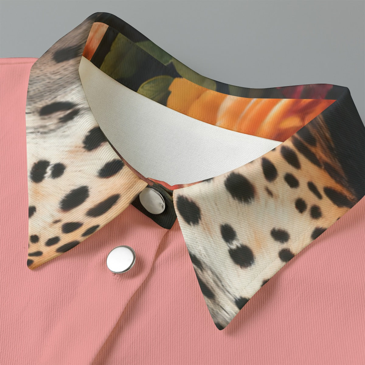 Pink Leopard Lapel Print Women's Cropped Jacket | 245GSM Cotton "Faith Hebrews 11:1"