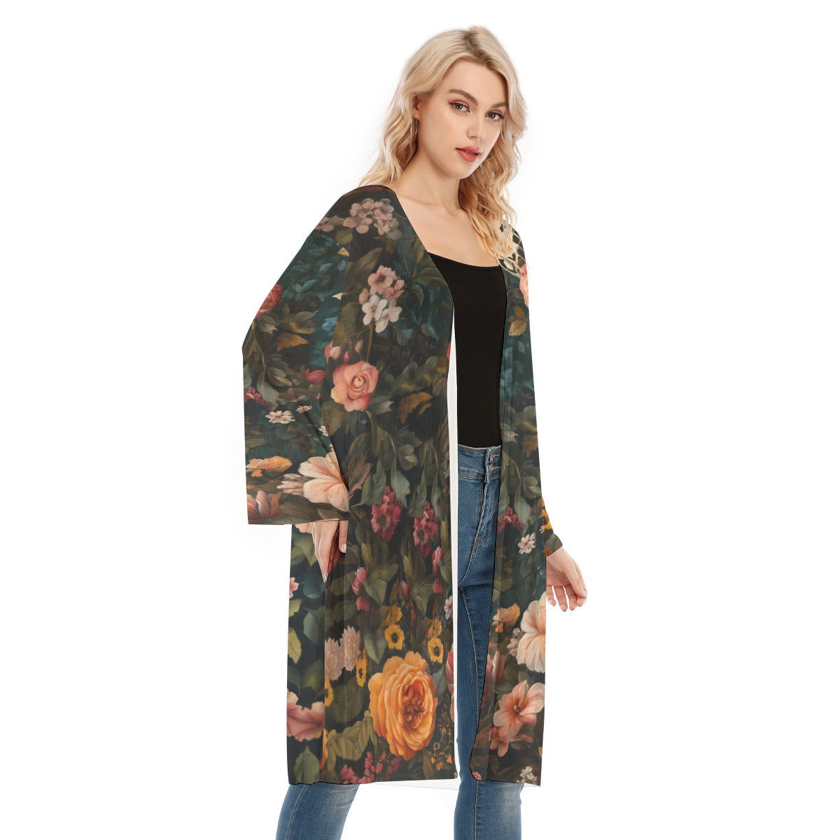 Leopard Floral Print Lightweight Mesh Cardigan for Women, "Faith Hebrews11:"