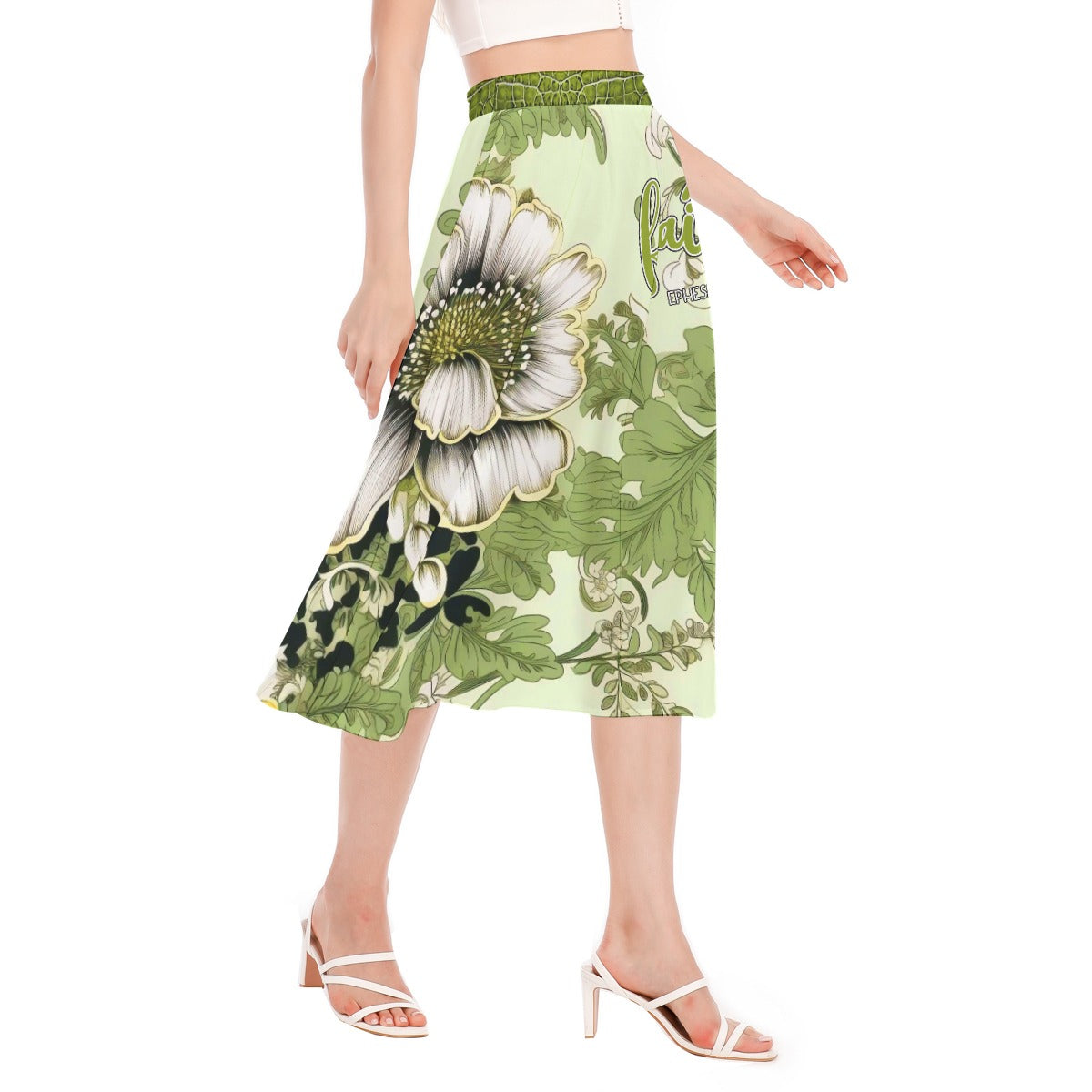 "faith ephesians 2:8" Lime green Floral Women's Long Section Chiffon Skirt