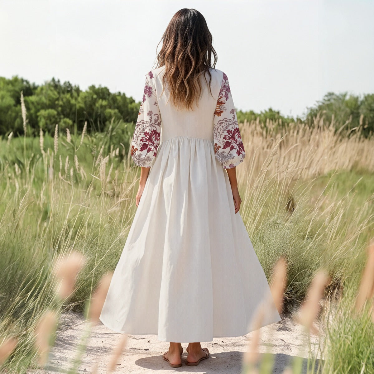 "John 14:6" White Women's red & White Floral Long Sleeve Dress
