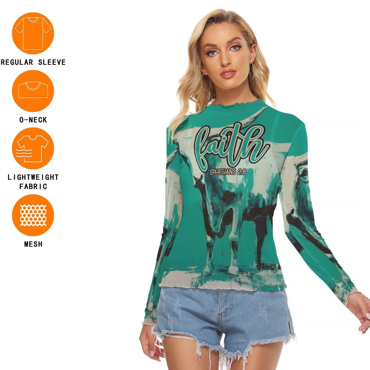 "Faith Ephesians 2:8" Green Cow Women's Mesh T-shirt