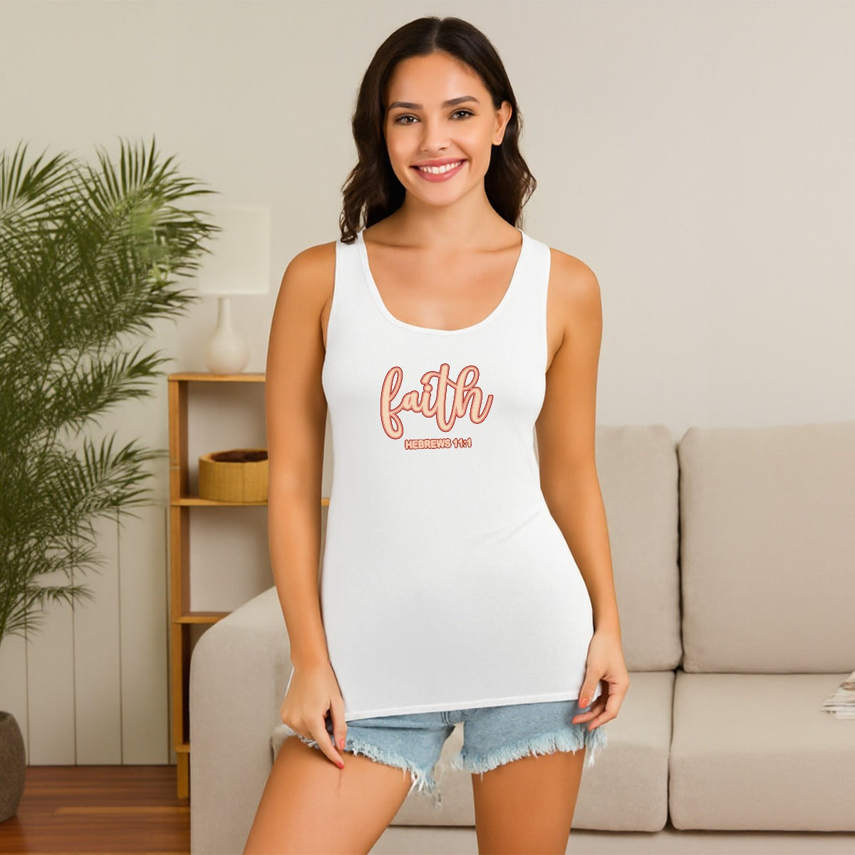 "Faith Hebrews 11:1" Black or White Women's Lace Tank Top - Lightweight Cotton DTF Print