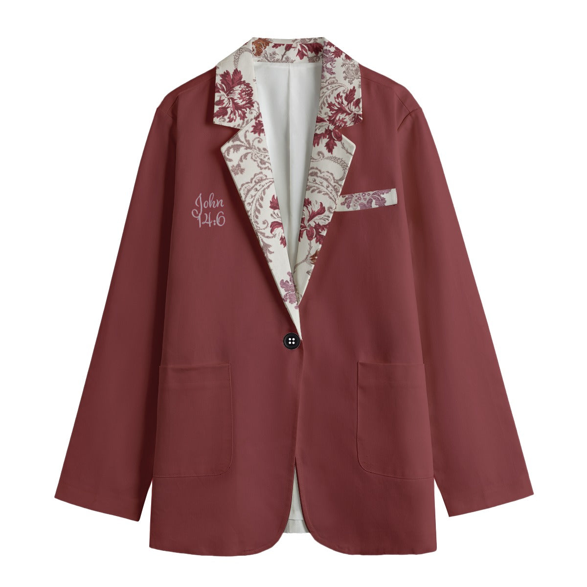 "John 14:6" Women's Red & White Floral Lapel Polyester Leisure Blazer