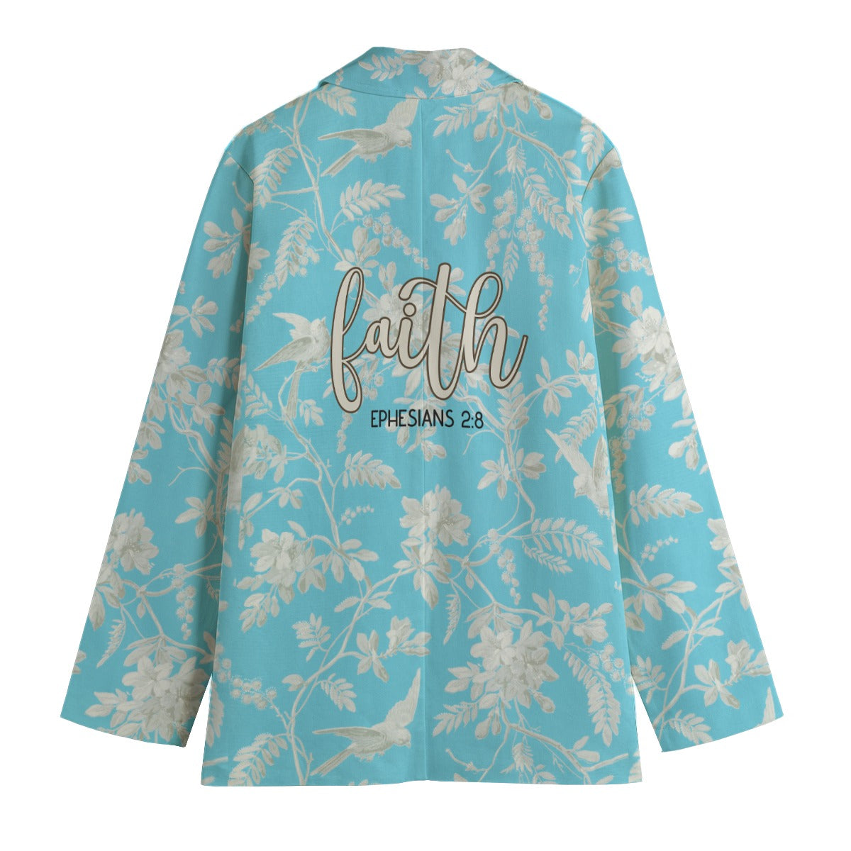 Blue Floral Print Women's Polyester Leisure Blazer "Faith Ephesians 2:8"