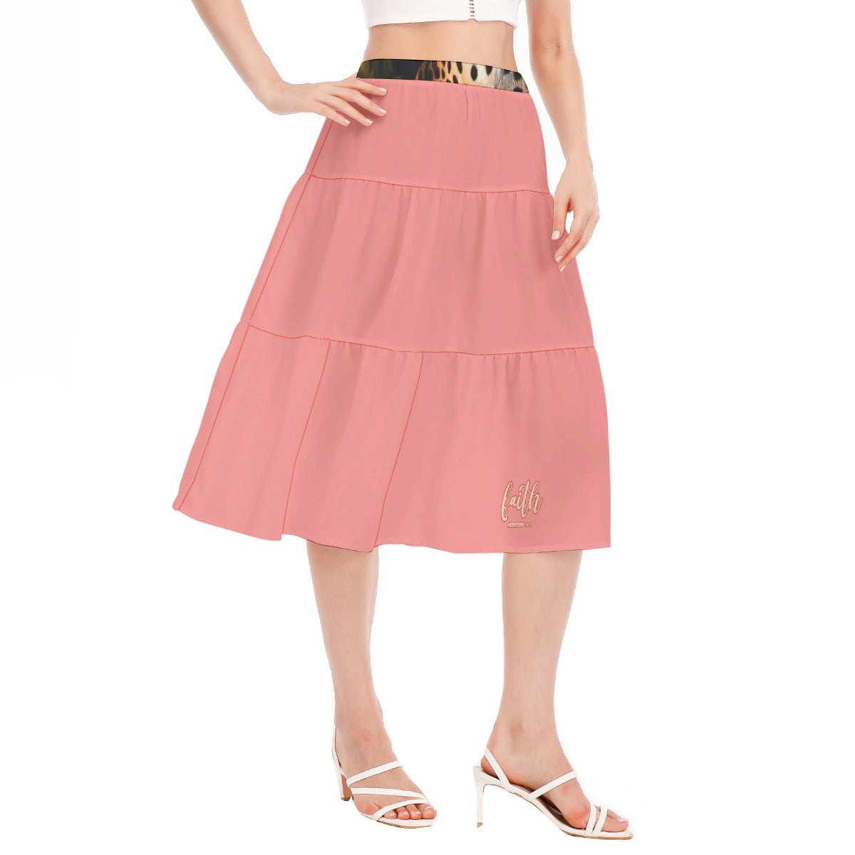 Pink Leopard Floral Stitched Pleated Chiffon Skirt with Elastic Waist Band - "Faith Hebrews 11:1"