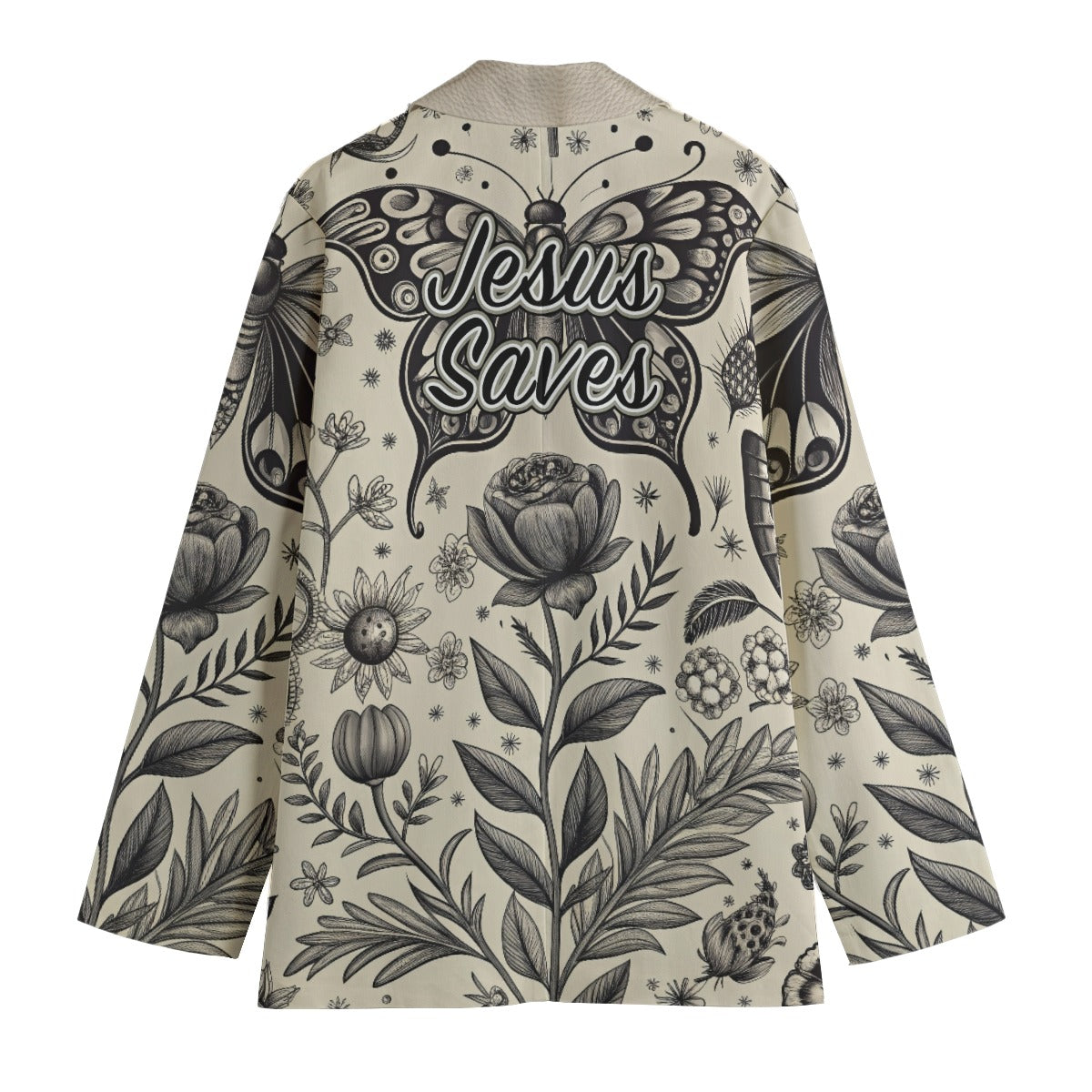 "Jesus Saves" Greige & Black Women's Leisure Blazer | 245GSM Cotton
