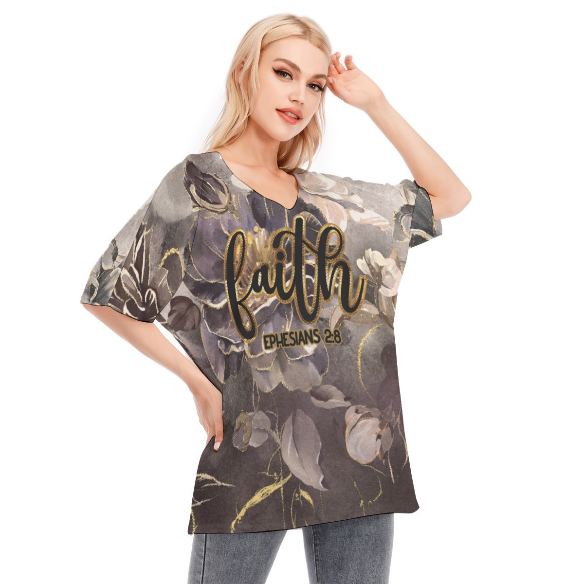 Women's Bat Sleeves Blouse | 190GSM Cotton "Faith Ephesians 2:8"