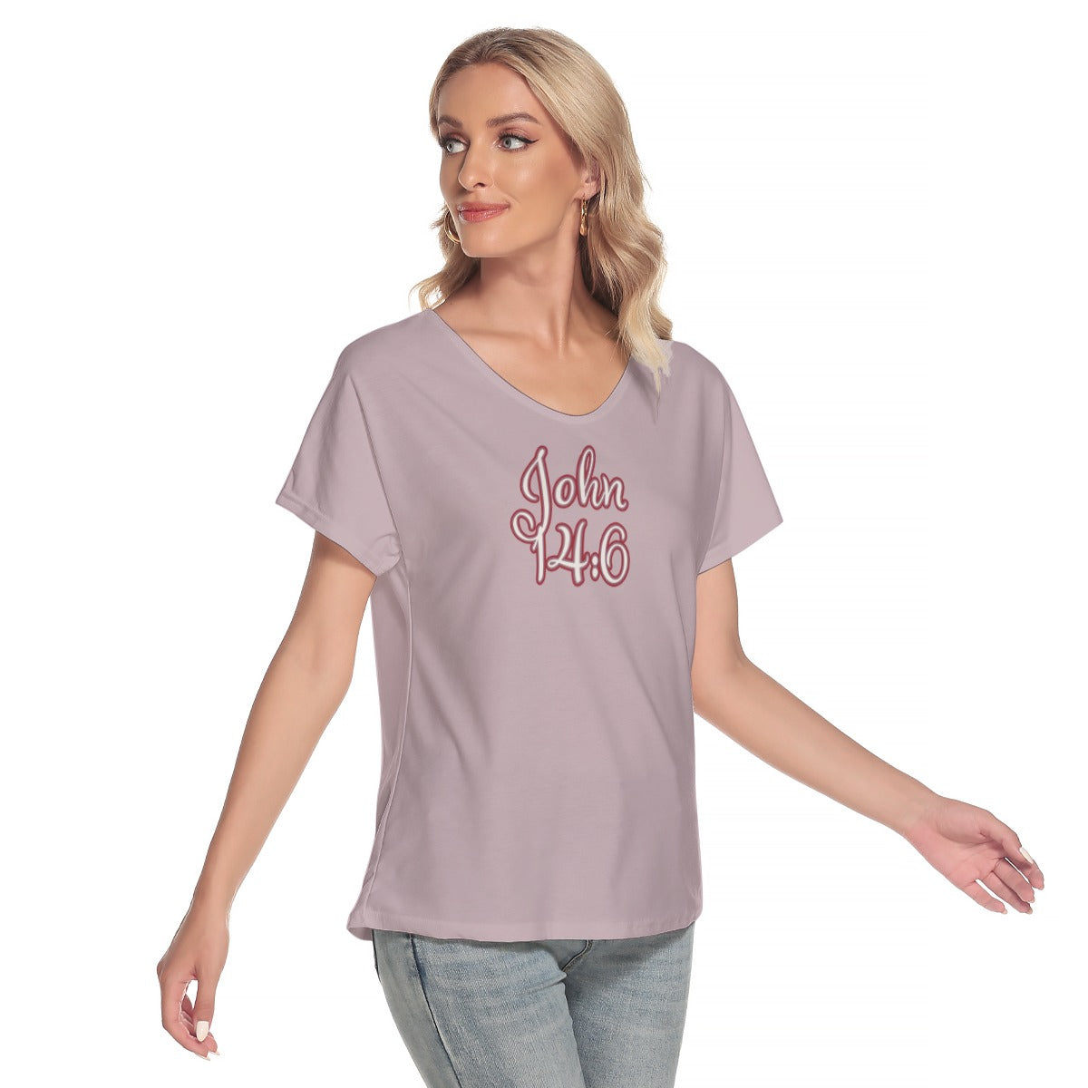 "John 14:6" Purple Women's Loose V-neck Short Sleeve T-shirt
