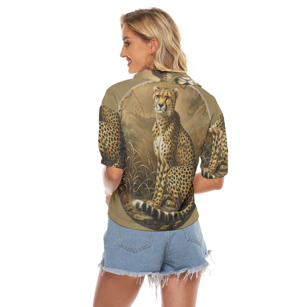 Jesus Saves Hayes Leopard Print Women's V-neck Loose Fit Polyester Shirts