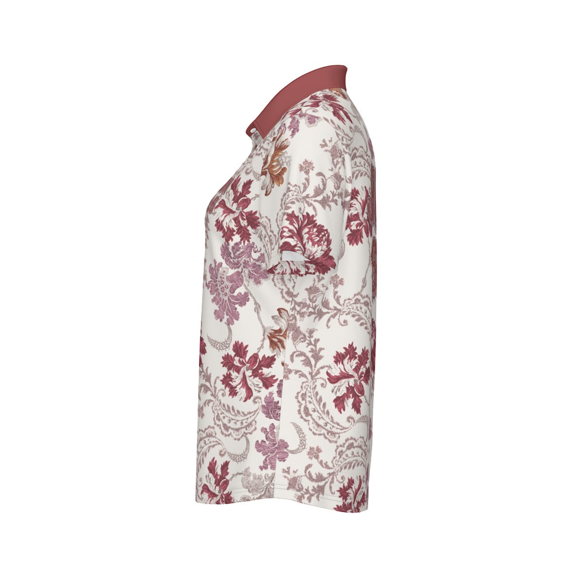 "John 14:6" Red & White Floral Print Women's Sports Polo Shirt with Stretch Fabric