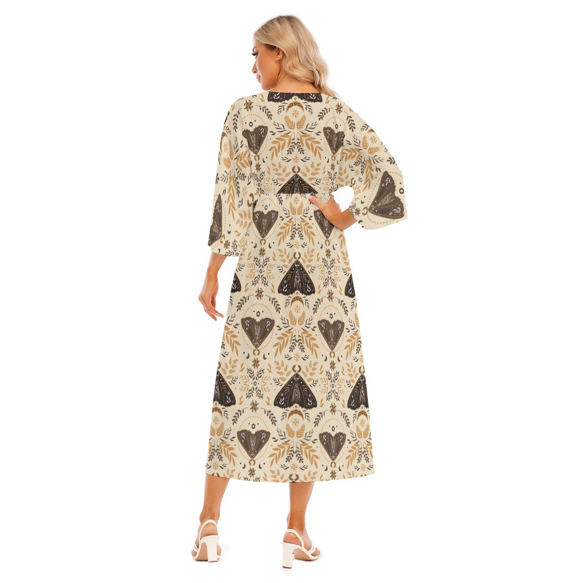 "Jesus Saves, Brown Moth Women's Mid-Sleeve Long Dress with Four-Way Stretch | Loose Style & Fashionable